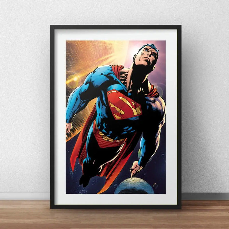 Cuadro Superman Comics Heroes Decoracion Con Paspartú Marco Negro