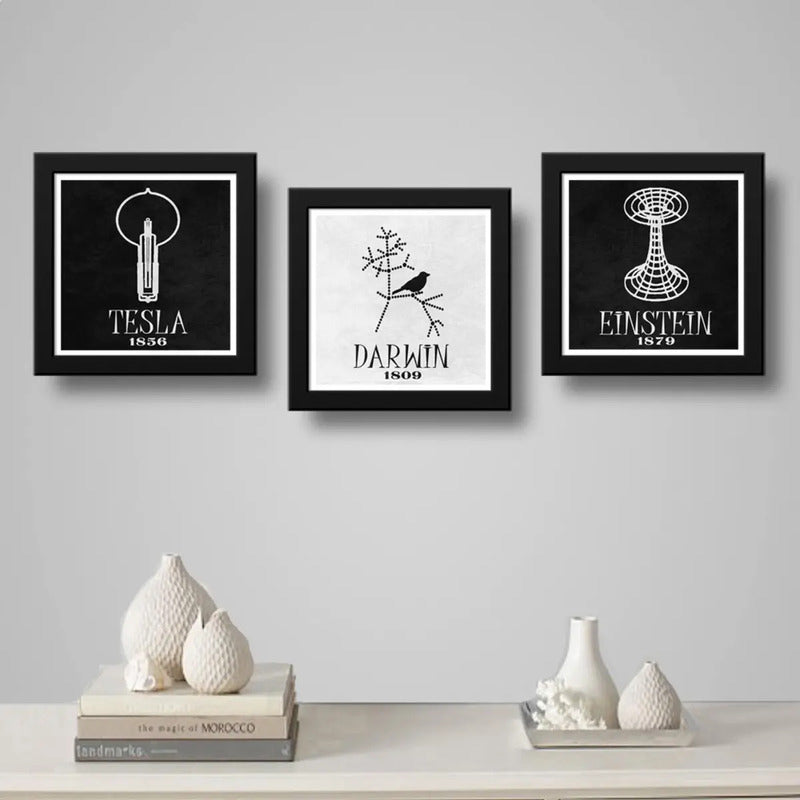 Set 3 Cuadros Científicos Inventores Tesla Darwin Einstein