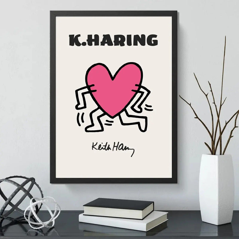 Cuadro Keith Haring Pink Corazon Arte Urbano Decoracion Marco Negro