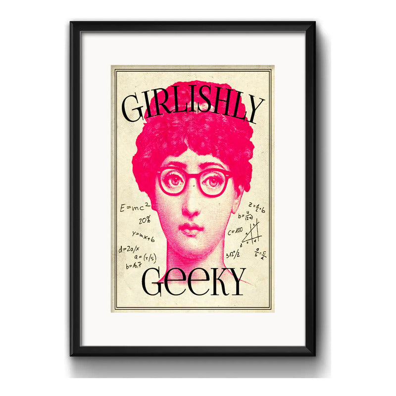 Cuadro Chica Geek Pop Art Decoracion Con Paspartú Marco Negro