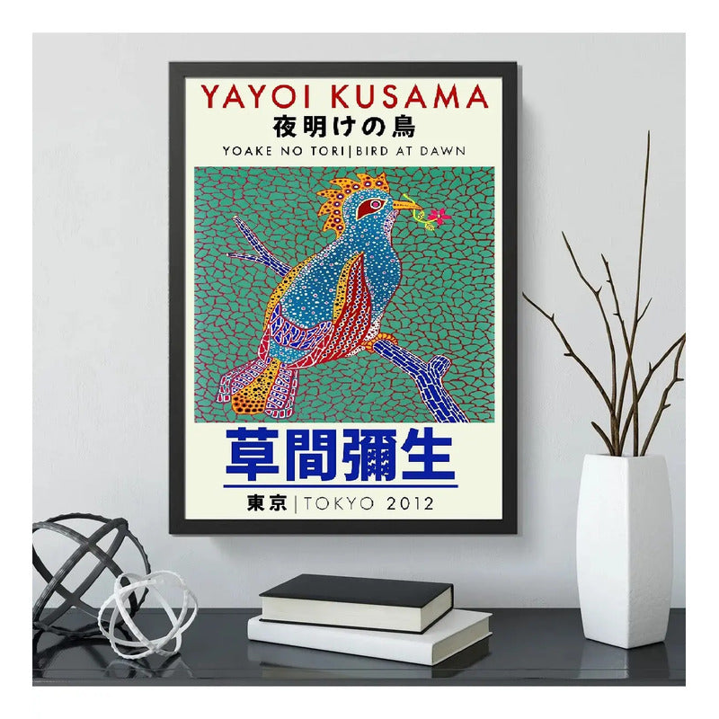 Cuadro Yayoi Kusama Pajaro Exposición Arte Japón Decoracion Marco Negro