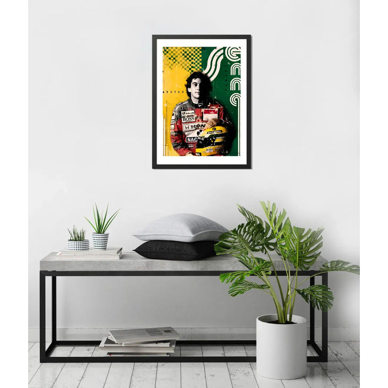 Cuadro Ayrton Senna Formula 1 Mclaren Casco Amarillo Arte Marco Negro