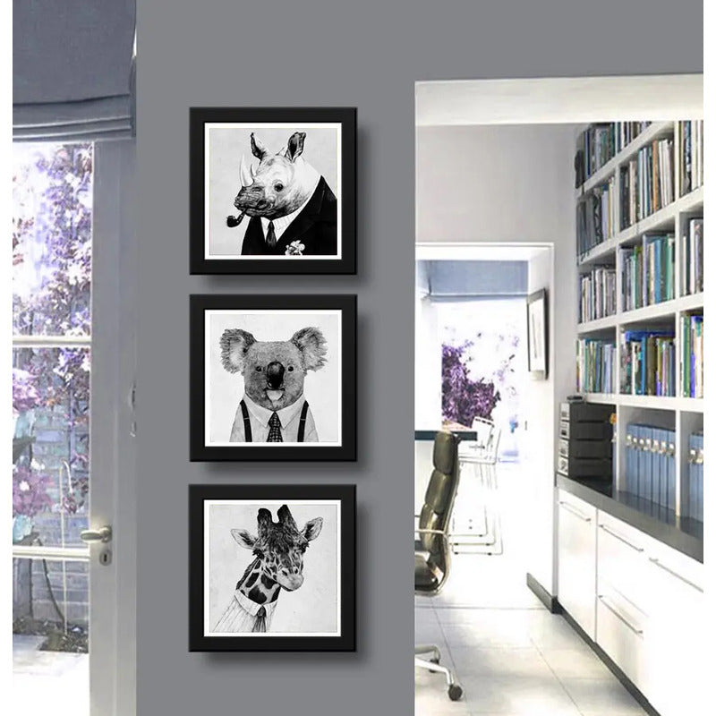 Set 3 Cuadros Rinoceronte Koala Jirafa Hispter Animales Arte