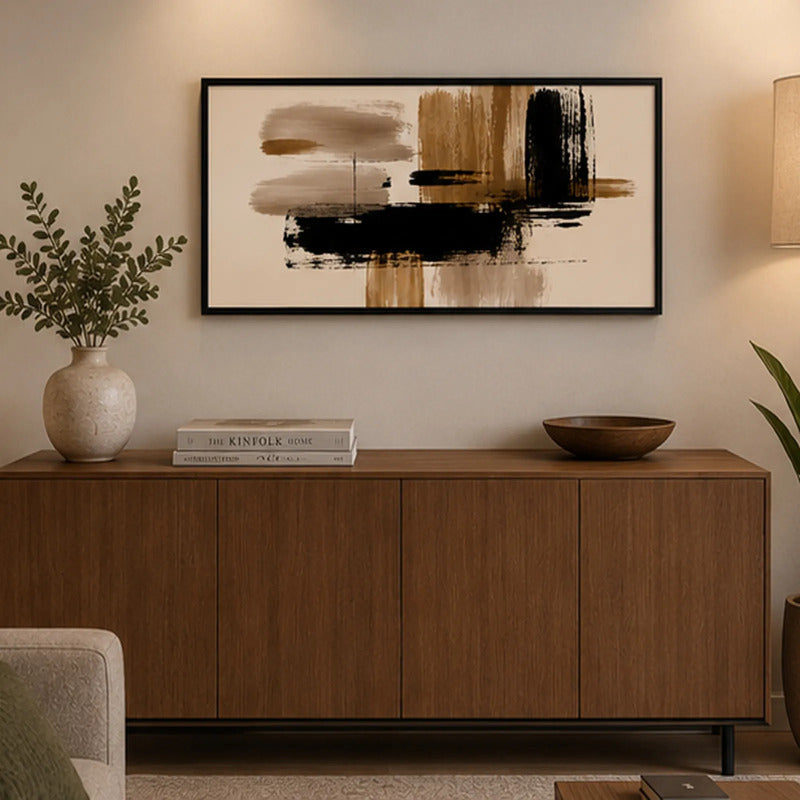 Cuadro Dormitorio Living Boho Abstract Trazos Audaces Grande Marco Negro