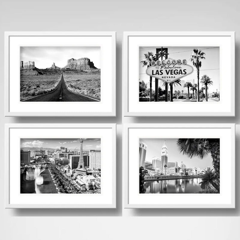 Set 4 Cuadros Las Vegas Nevada Casino Paisajes Con Paspartú