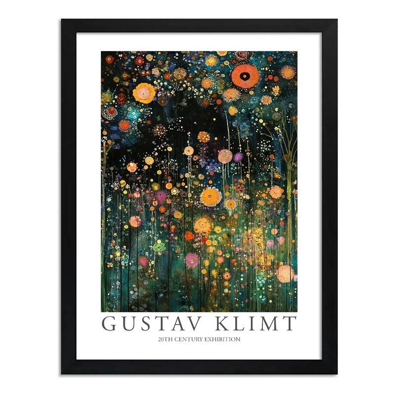 Cuadro Dormitorio Living Floral Gustav Klimt Flores Arte Marco Negro