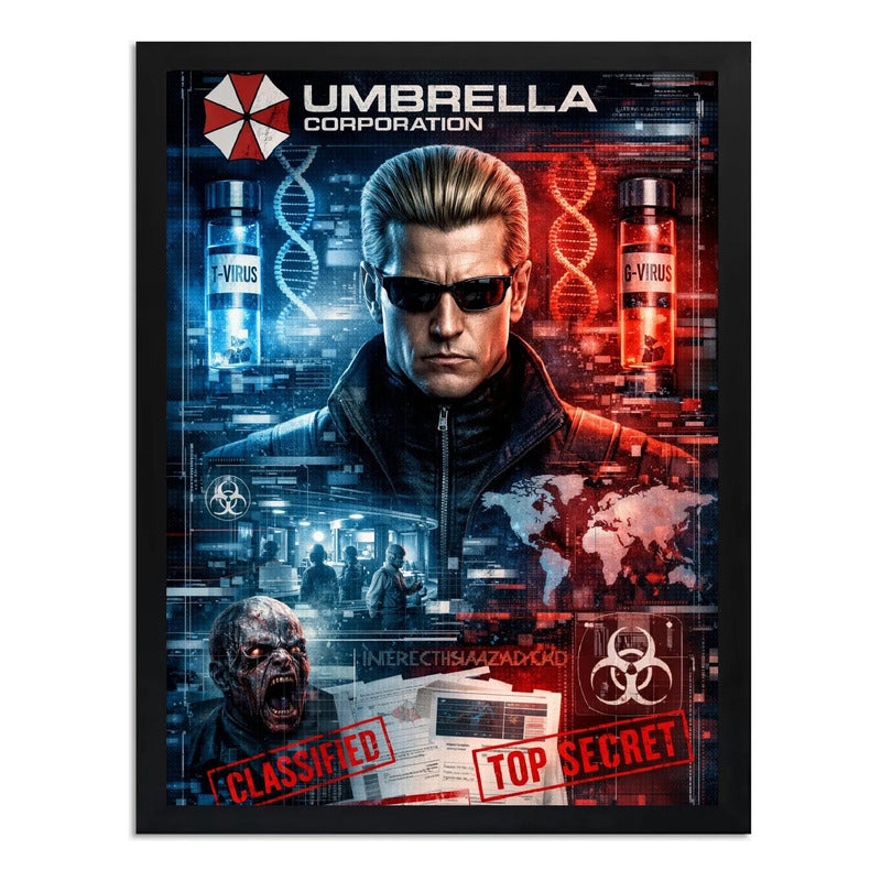 Cuadro Resident Evil Albert Wesker Umbrella Virus Zombies Marco Negro