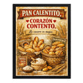 Cuadro Pan Calentito Corazón Contento Frase Panaderia Cocina Marco Negro