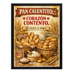 Cuadro Pan Calentito Corazón Contento Frase Panaderia Cocina Marco Negro