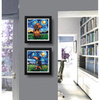 Set 2 Cuadros Salchicha Perro Van Gogh Dachshund Pet 33x33cm Marco Negro