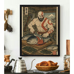 Cuadro Kratos Chef Sushi Cocina Japón Fuji Game God Of War Marco Negro