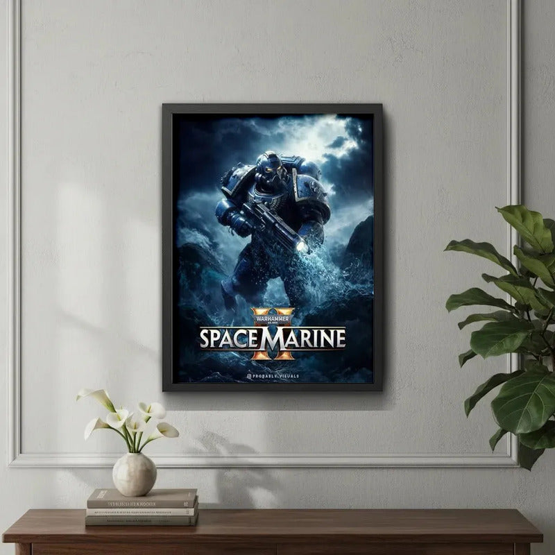 Cuadro Space Marine Espacial Videojuego B4 Decorar Game Room Marco Negro