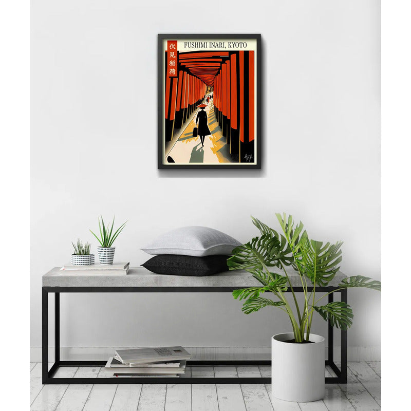 Cuadro Living Dormitorio Santuario Kioto Japon Arte Japonés Marco Negro