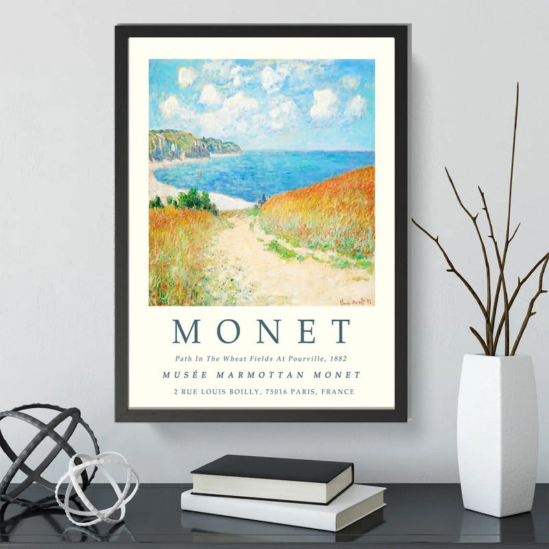 Cuadro Dormitorio Living Claude Monet Campos Trigo Pourville Marco Negro