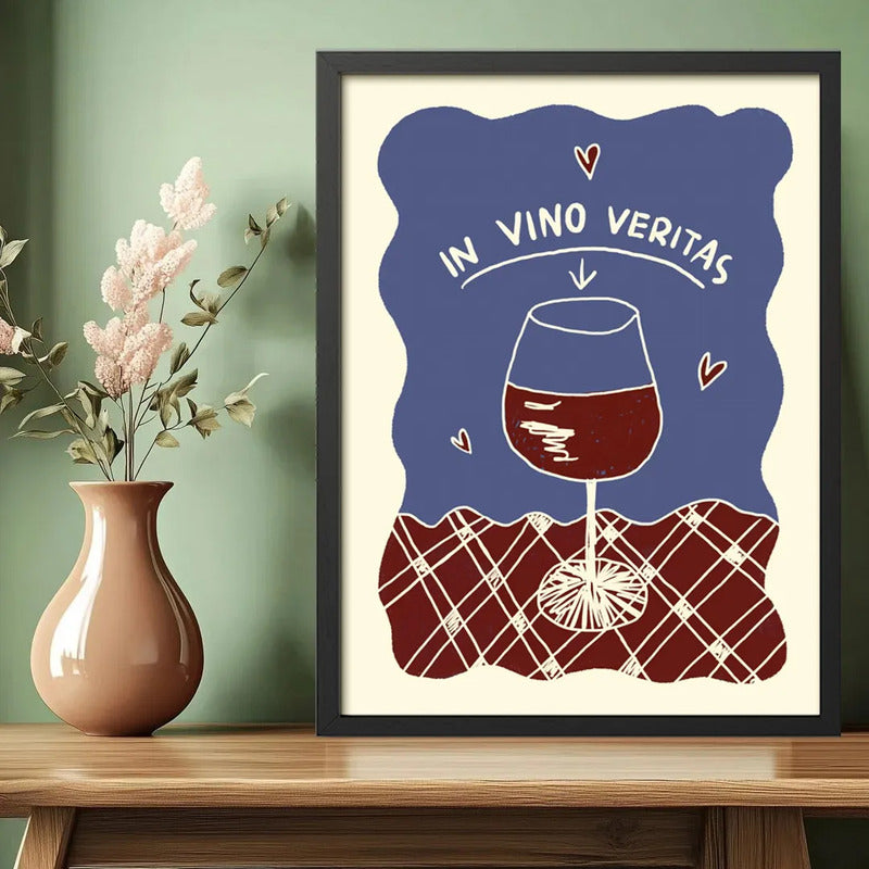 Cuadro In Vino Veritas Frase Retro Bebida Cocina Bar Pub Marco Negro