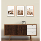 Set 3 Cuadros Paisajes De Playa Tonos Beige Neutros Dunas Marco Madera Natural Oak