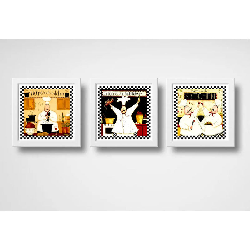 Set 3 Cuadros Chef Cocina Gourmet Kitchen Retro Decoracion
