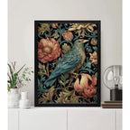 Cuadro Pajaro Botanico Flores William Morris Aves Flor Arte Pájaro Azul Y Peonías W Morris Marco Negro