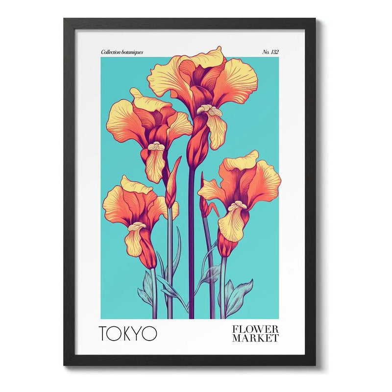 Set 3 Cuadros Flower Market Flores Asia Arte Decoracion Marco Negro