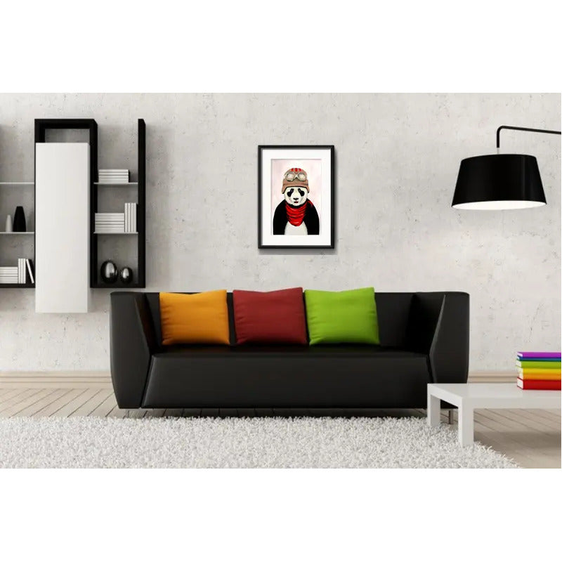 Cuadro Oso Panda Aviador Pop Art Animal Decoracion Paspartú Marco Negro