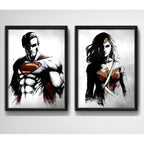 Set 2 Cuadros Superman Mujer Maravilla Superhéroes Dc Comics