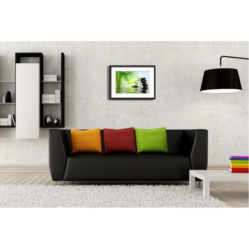 Cuadro Spa Masaje Piedras Bamboo Br1 Decoracion Con Paspartú Marco Negro