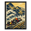Cuadro Auto Formula 1 Ola Kanagawa Japón Carrera Vintage Art Marco Negro
