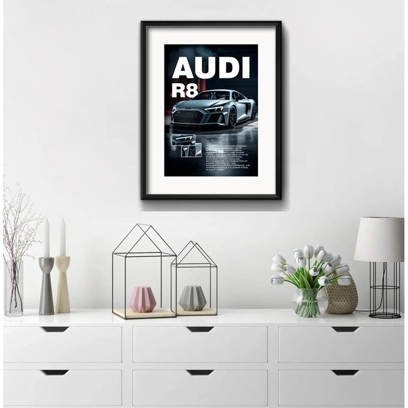 Cuadro Audi R8 Auto Modelo Deportivo 53x43cm Con Paspartú Marco Negro