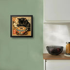 Cuadro Gato Negro Barista Café Cocina Arte Japonés Coleccion Marco Negro