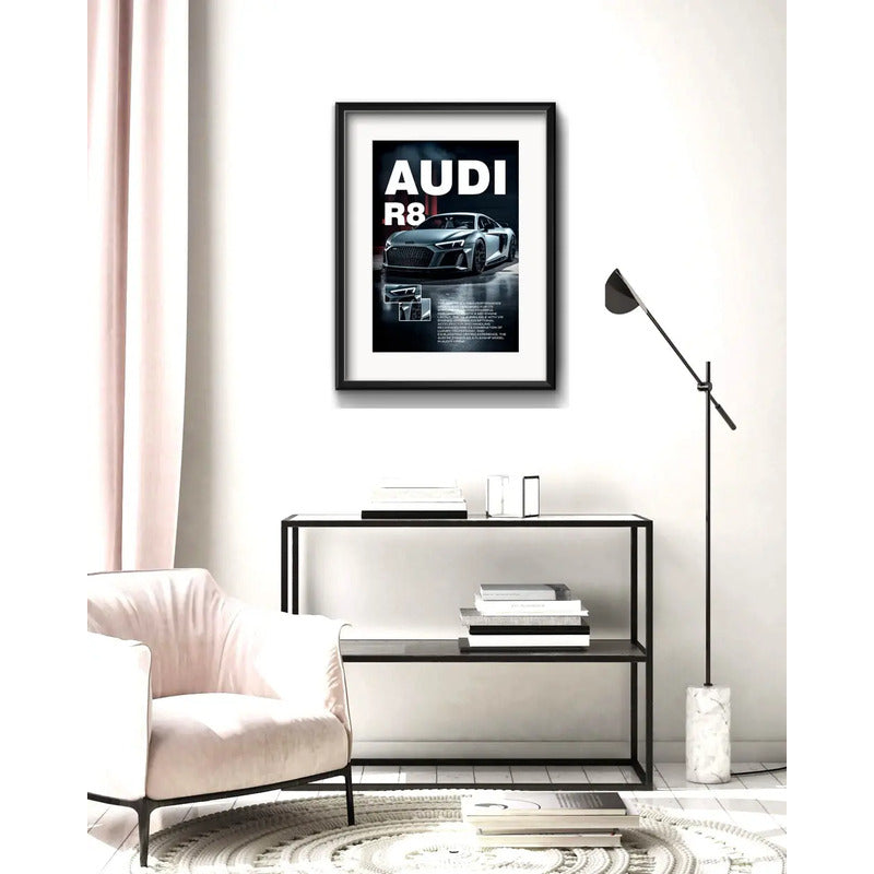Cuadro Audi R8 Auto Modelo Deportivo 53x43cm Con Paspartú Marco Negro
