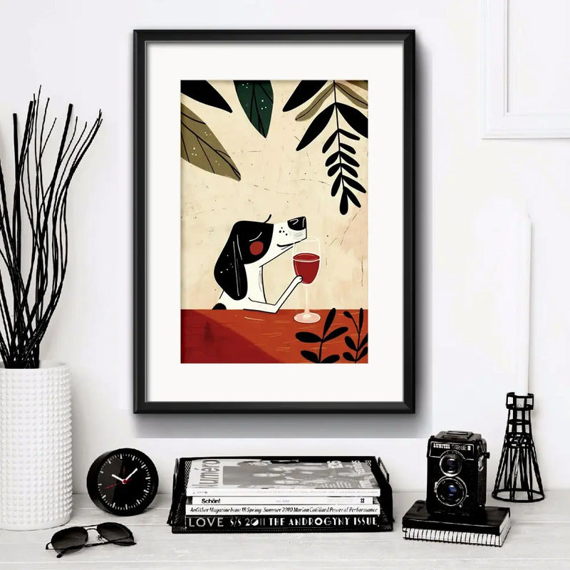 Cuadro Perro Tomando Vino Animales Decoracion Con Paspartú