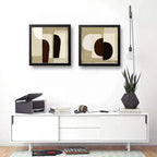Set 2 Cuadros Dormitorio Living Boho Abstracto Beige 33x33cm Marco Negro