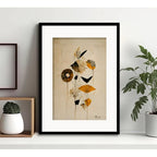 Cuadro Flores Hojas Arte Botanica B1 Decoracion Con Paspartú Flores Tonos Terrosos Con Marco Negro