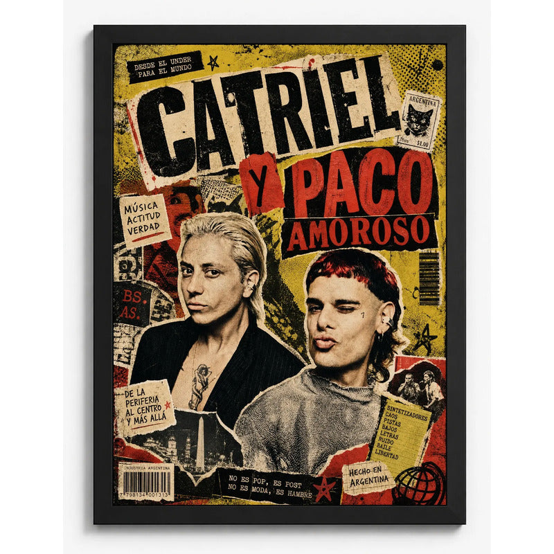 Cuadro Ca7riel & Paco Amoroso Arte Trap Pop Hip Hop Album Marco Negro