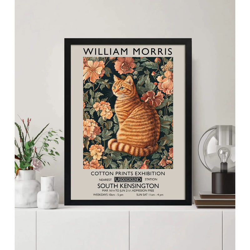Cuadro Gato Naranja Flores William Morris Arte Exposición Gato Naranja William Morris Art Craft 5 Marco Negro