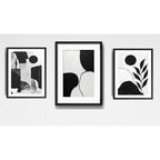 Set 3 Cuadros Living Escalera Pasillo Abstracto Blanco Negro Marco Negro