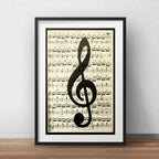 Cuadro Clave De Sol Símbolo Musical Decoracion Con Paspartú Marco Negro