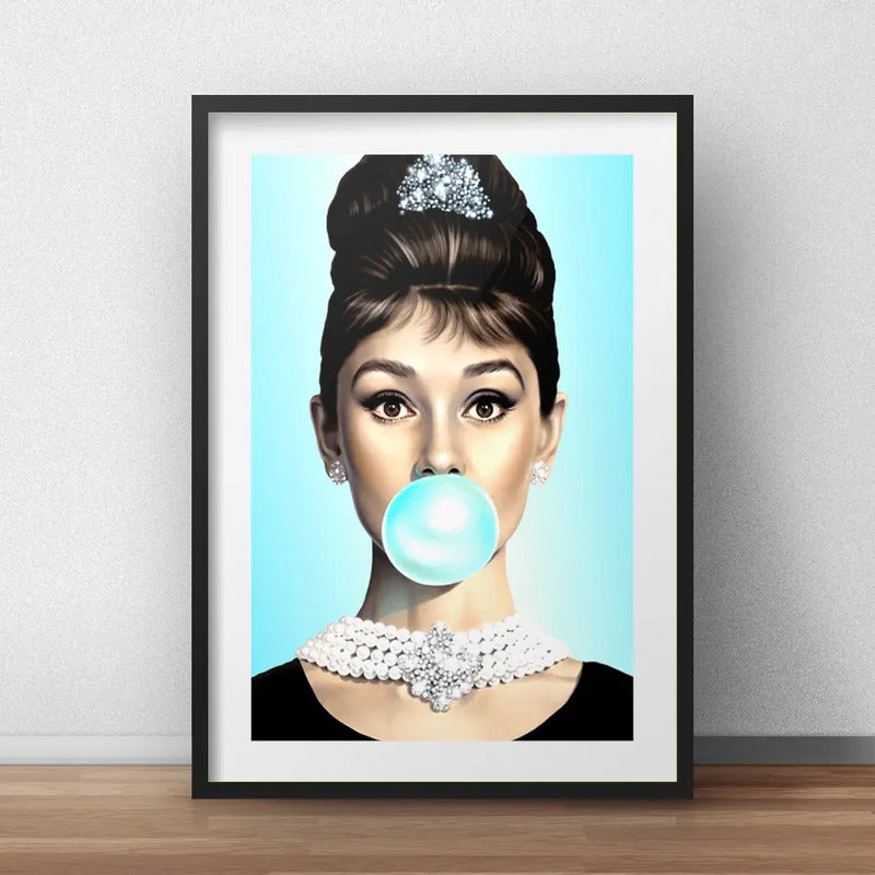 Cuadro Audrey Hepburn Chicle Goma Pop Art Con Paspartu