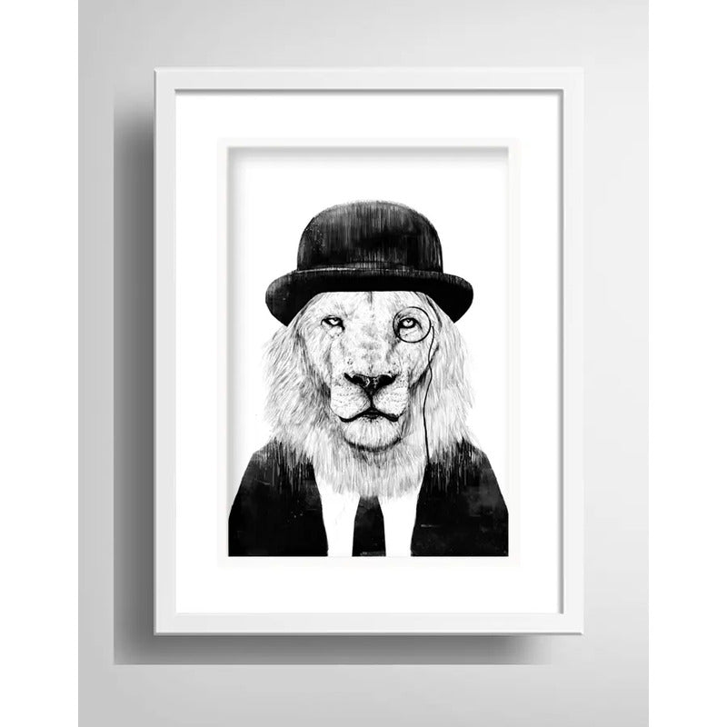 Cuadro León Hipster Blanco Y Negro Decoracion Con Paspartú