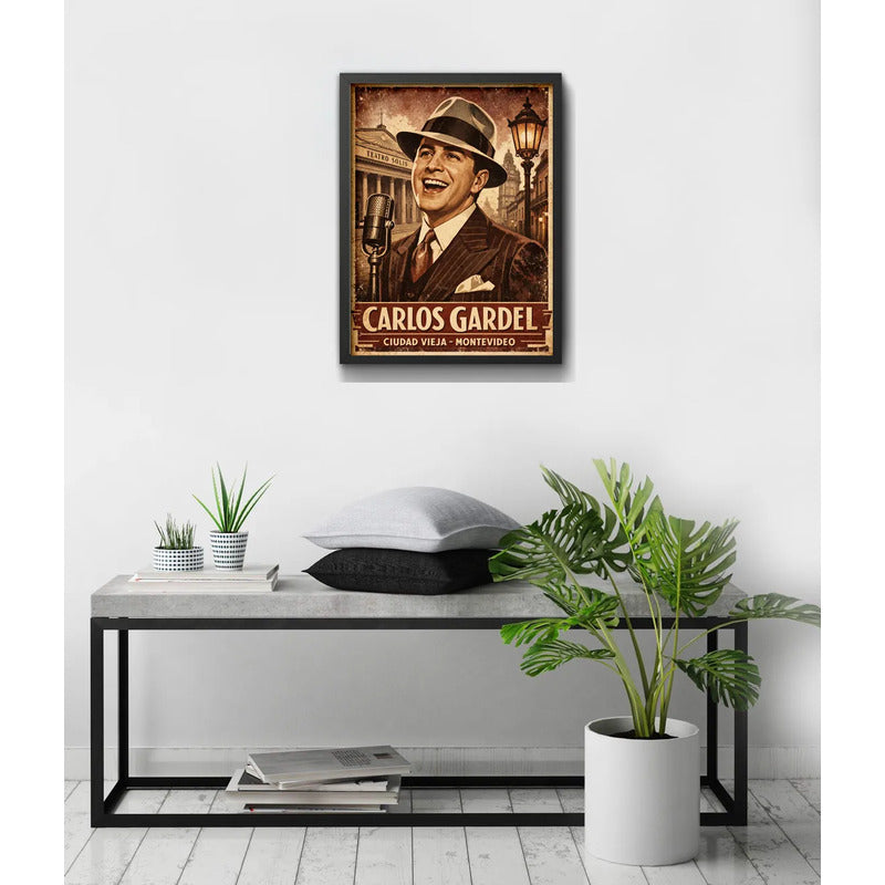 Cuadro Carlos Gardel Ciudad Vieja Montevideo Solis Retro Marco Negro