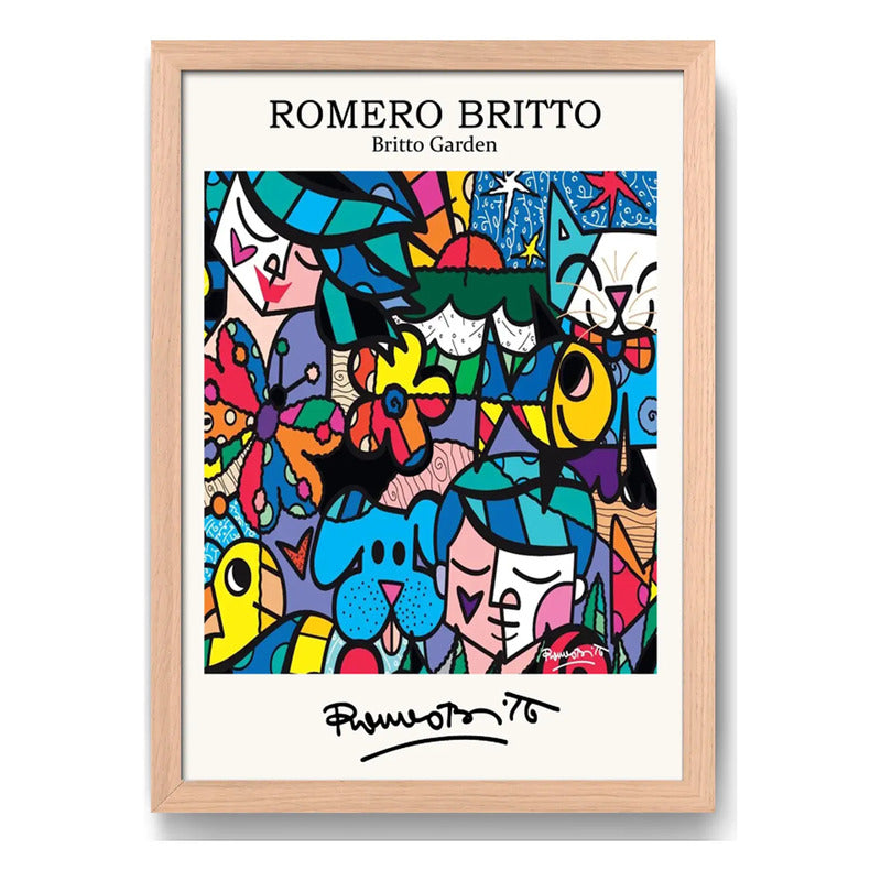 Cuadro Romero Britto Pop Art Jardin Britto Garden Marco Oak Marco Marrón Claro
