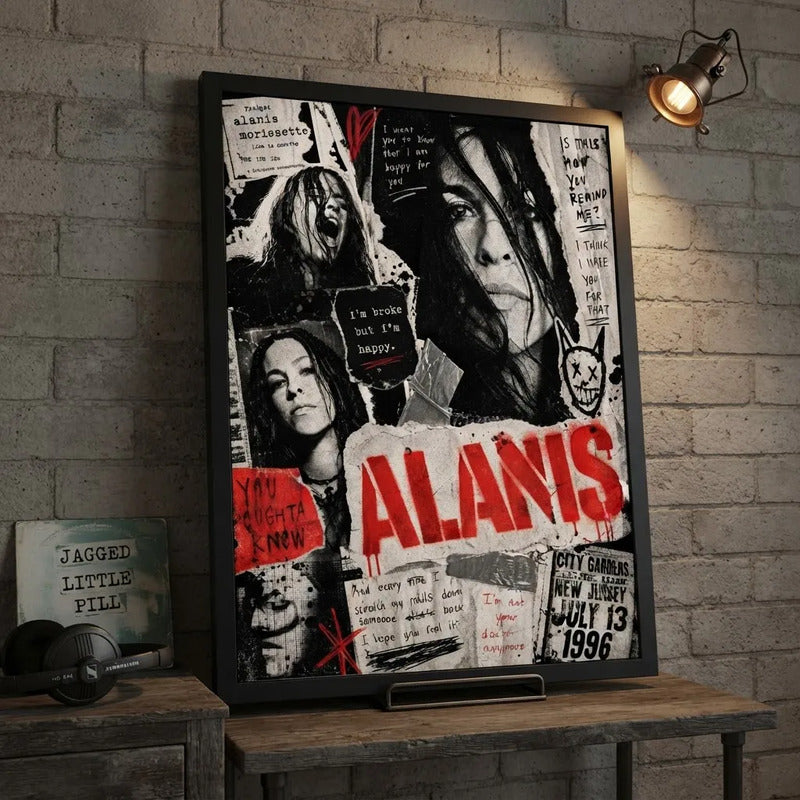Cuadro Alanis Morissette You Oughta Know Rock Arte Vintage Marco Negro