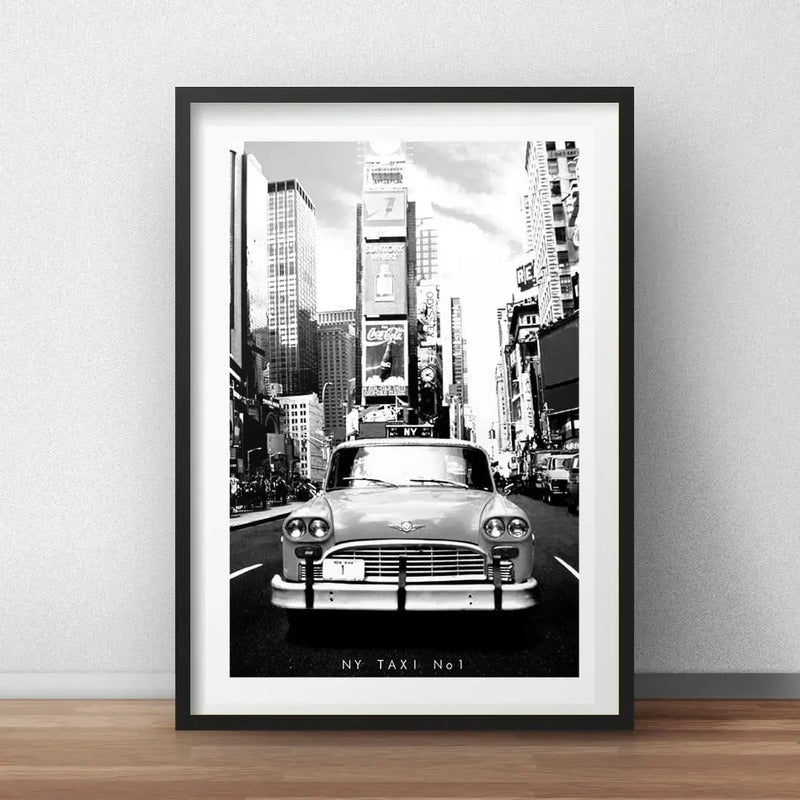 Cuadro Nueva York Taxi Times Square Ciudad Arte Con Paspartú Marco Negro