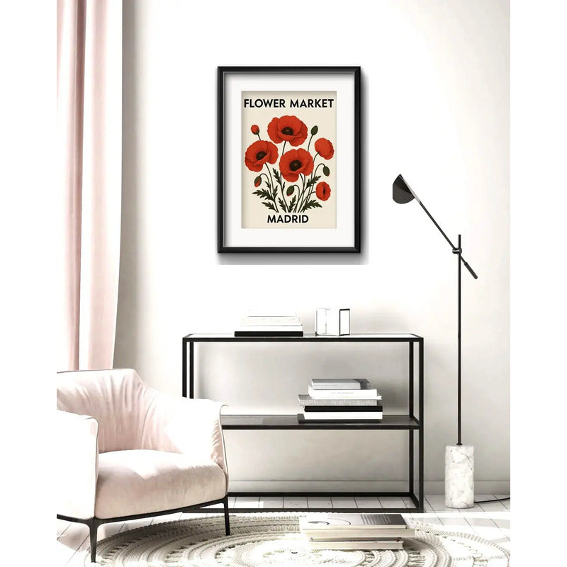Cuadro Flower Market Madri Flores 53x43cm Con Paspartú Marco Negro