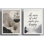 Set 2 Cuadros Living Abstracto Hojas Nórdico Tonos Neutros Marco Blanco