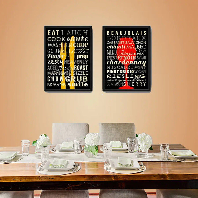 Set 2 Cuadros Cocina Gourmet Vinos Kitchen Decoración Hogar