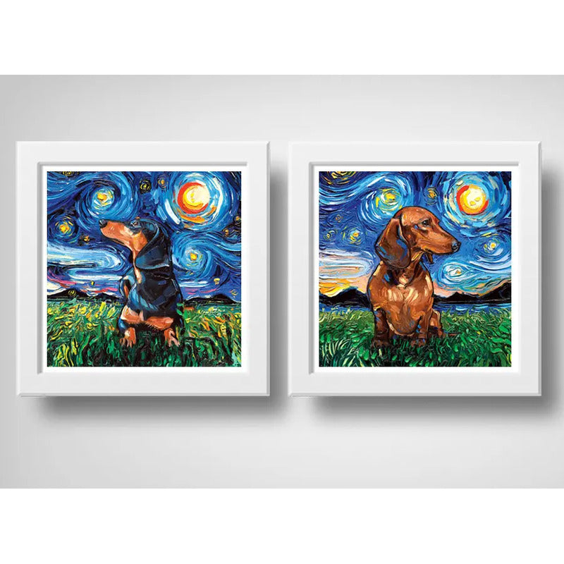 Set 2 Cuadros Perro Van Gogh Dachshund Mascotas Decoracion