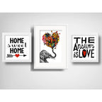 Set 3 Cuadros Elefante Amor Corazón Home Sweet Home Frase