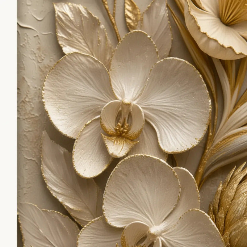 Set 2 Cuadros Flores Blancas Tonos Beige Lujosa Con Paspartú 43x33cm Cada Cuadro Negro
