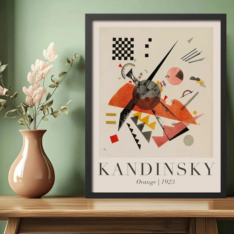 Cuadro Dormitorio Living Kandinsky Abstracto Tonos Beige Marco Negro